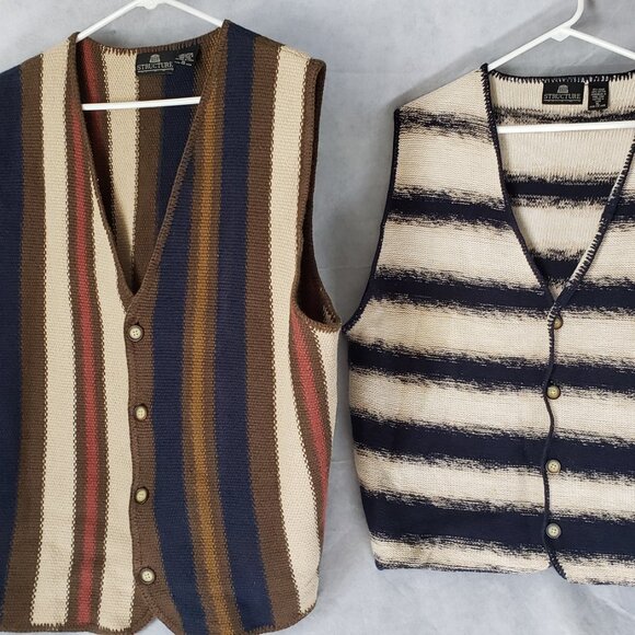 Structure Retro Cardigan 90s Sweater Button Vest Men XL Eclectic Grandpa V-Neck - Picture 14 of 16